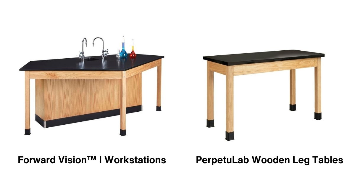 forward vision workstation and perpetulab wooden leg table fastrak products