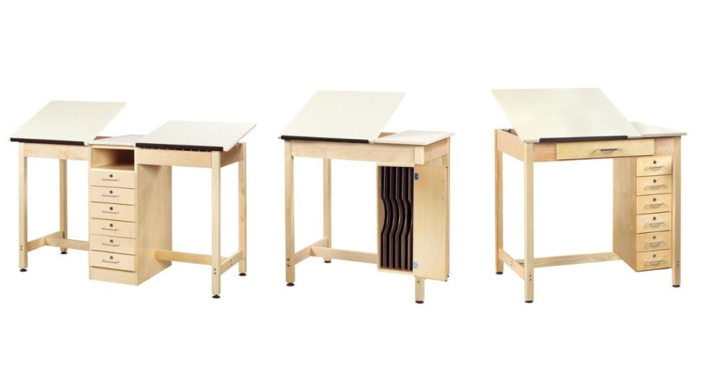 photo showing drafting table storage options